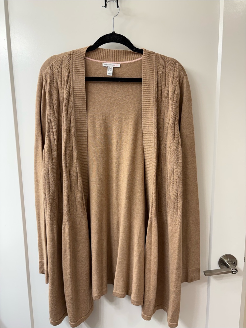 Isaac Mizrahi Live! Tan Open Front Long Cardigan with Pockets SZ 1X